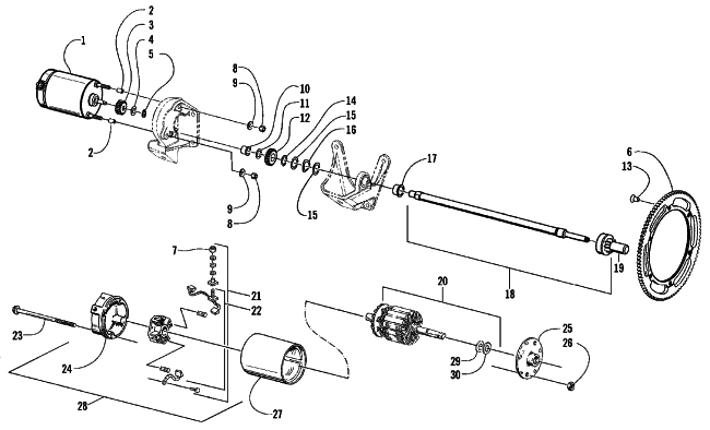 Parts Diagram for Arctic Cat 1999 TRIPLE TOURING SNOWMOBILE ELECTRIC START - STARTER MOTOR ASSEMBLY