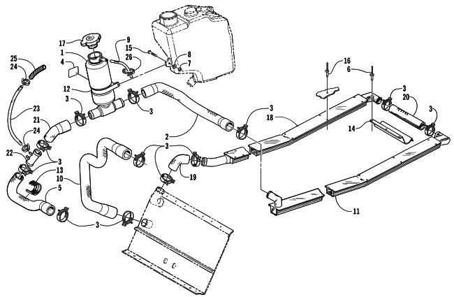 Parts Diagram for Arctic Cat 1999 ZL 600 EFI S/N 9915688 AND UP SNOWMOBILE COOLING ASSEMBLY