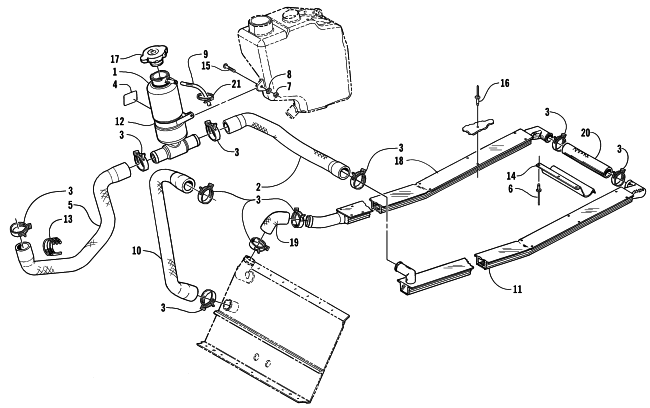 Parts Diagram for Arctic Cat 2000 THUNDERCAT THC () SNOWMOBILE COOLING ASSEMBLY
