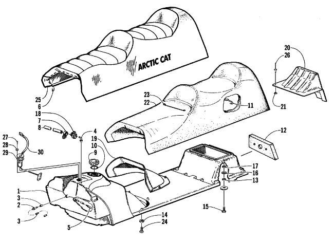 Parts Diagram for Arctic Cat 1999 PANTERA 800 SNOWMOBILE GAS TANK AND SEAT ASSEMBLY