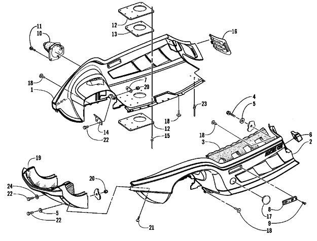 Parts Diagram for Arctic Cat 1999 PANTERA 580 EFI SNOWMOBILE BELLY PAN AND FRONT BUMPER ASSEMBLY
