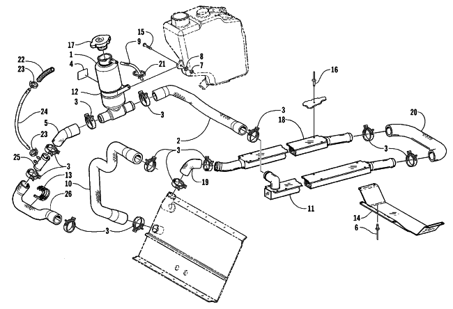 Parts Diagram for Arctic Cat 1999 PANTERA 580 EFI SNOWMOBILE COOLING ASSEMBLY