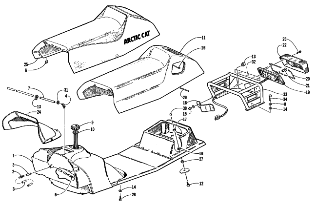 Parts Diagram for Arctic Cat 1999 THUNDERCAT MC SNOWMOBILE GAS TANK, SEAT, AND TAILLIGHT ASSEMBLY