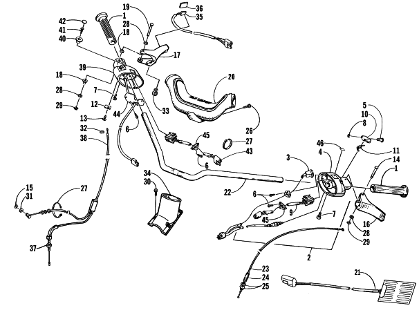Parts Diagram for Arctic Cat 1999 BEARCAT 340 - 136 IN. SNOWMOBILE HANDLEBAR AND CONTROLS