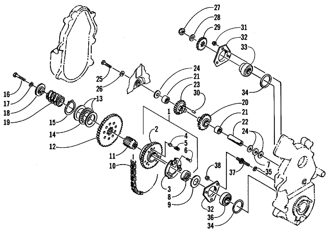 Parts Diagram for Arctic Cat 1999 BEARCAT 340 - 136 IN. SNOWMOBILE DRIVE/REVERSE DROPCASE ASSEMBLY