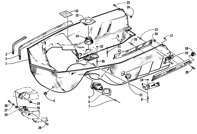 Parts Diagram for Arctic Cat 1999 BEARCAT 340 - 136 IN. SNOWMOBILE BELLY PAN ASSEMBLY