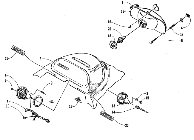 Parts Diagram for Arctic Cat 1999 BEARCAT 340 - 136 IN. SNOWMOBILE HEADLIGHT AND INSTRUMENT POD