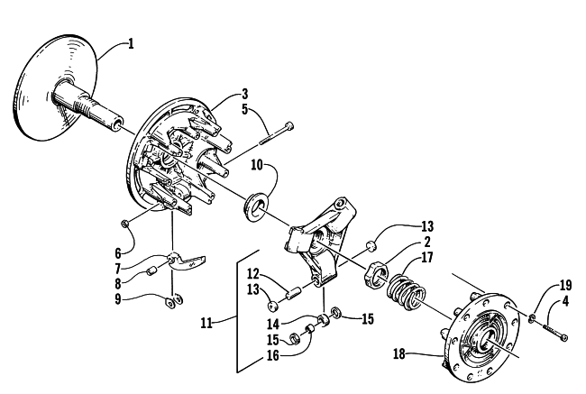 Parts Diagram for Arctic Cat 1999 BEARCAT 340 - 136 IN. SNOWMOBILE DRIVE CLUTCH