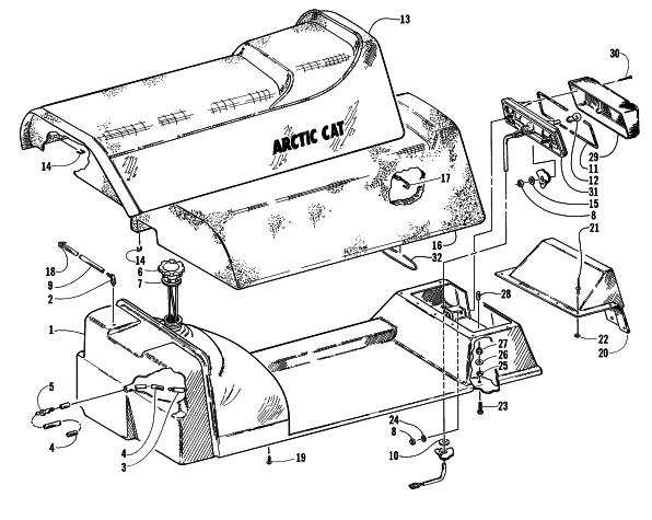Parts Diagram for Arctic Cat 1999 BEARCAT 440 I - 136 IN. SNOWMOBILE GAS TANK AND SEAT ASSEMBLIES