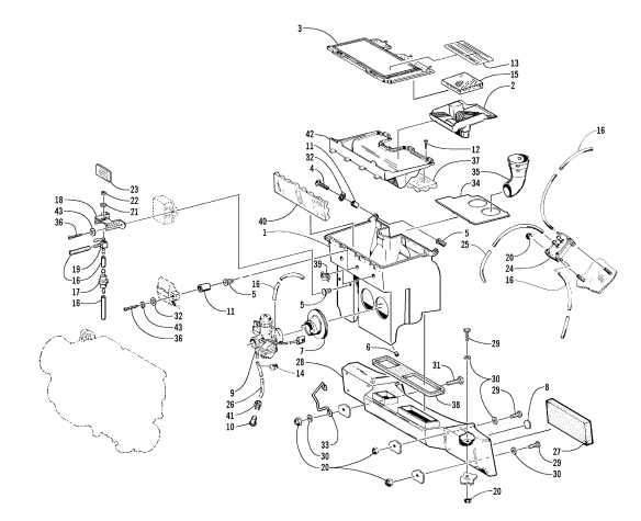 Parts Diagram for Arctic Cat 1999 PANTHER 440 SNOWMOBILE CARBURETOR, FUEL PUMP, AND AIR SILENCER ASSEMBLY