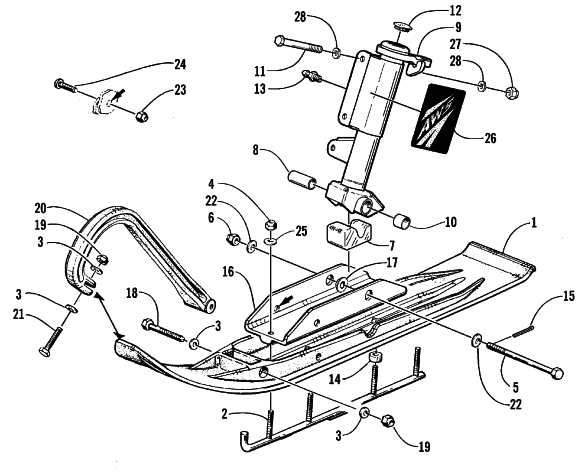 Parts Diagram for Arctic Cat 1999 BEARCAT 440 II - 156 IN. SNOWMOBILE SKI AND SPINDLE ASSEMBLY