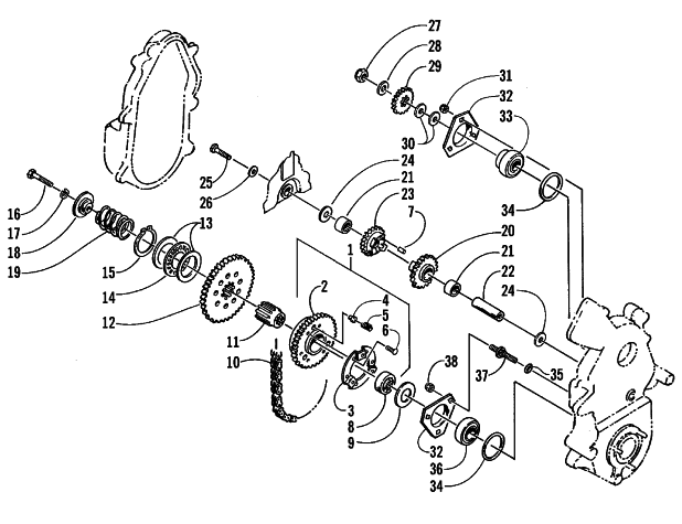 Parts Diagram for Arctic Cat 1999 BEARCAT 440 II - 156 IN. SNOWMOBILE DRIVE/REVERSE DROPCASE ASSEMBLY