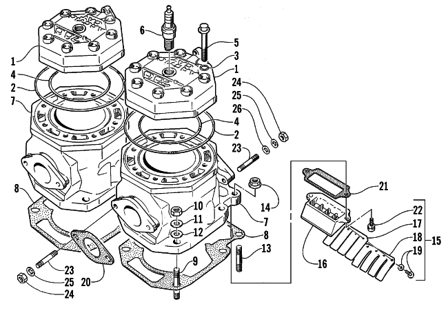 Parts Diagram for Arctic Cat 1999 ZR 700 SNOWMOBILE CYLINDER AND HEAD ASSEMBLY