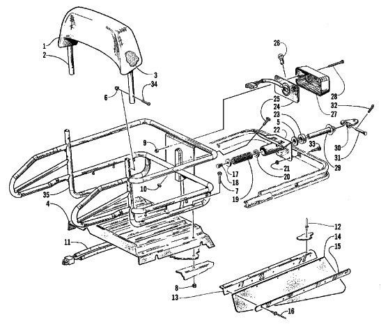 Parts Diagram for Arctic Cat 1999 BEARCAT 440 II - 156 IN. SNOWMOBILE RACK, BACKREST, TAILLIGHT, AND HITCH ASSEMBLIES