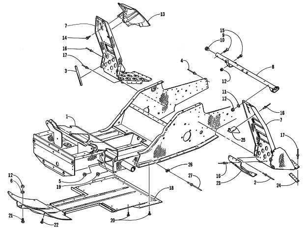 Parts Diagram for Arctic Cat 2000 Z 440 SNOWMOBILE FRONT FRAME AND FOOTREST ASSEMBLY