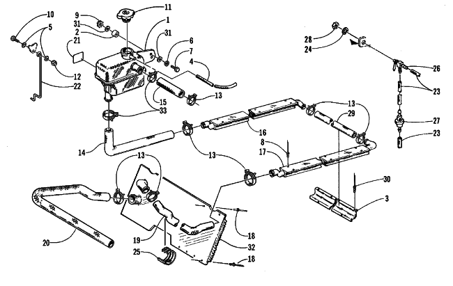 Parts Diagram for Arctic Cat 1999 BEARCAT WT SNOWMOBILE COOLING ASSEMBLY
