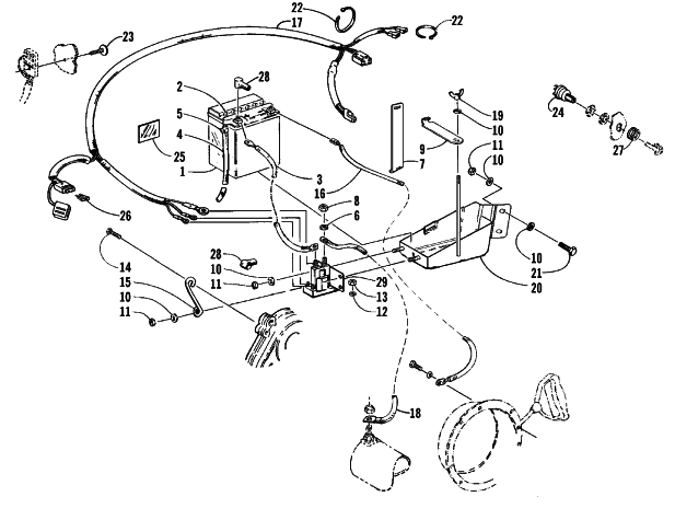 Parts Diagram for Arctic Cat 1999 Z 370 SNOWMOBILE BATTERY, SOLENOID, AND CABLES