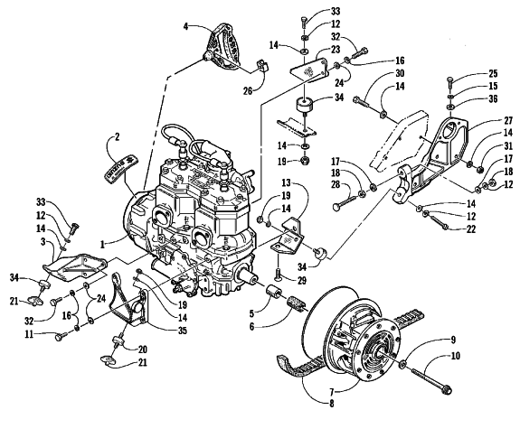Parts Diagram for Arctic Cat 1999 POWDER SPECIAL 500 EFI SNOWMOBILE ENGINE AND RELATED PARTS