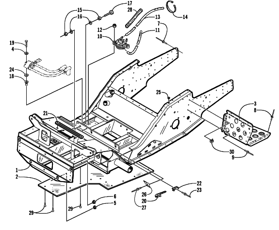 Parts Diagram for Arctic Cat 1999 ZR 440 SNO-PRO SNOWMOBILE FRONT FRAME AND FOOTREST ASSEMBLY