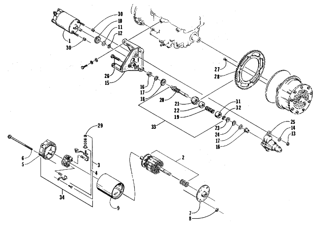 Parts Diagram for Arctic Cat 1999 BEARCAT WT SNOWMOBILE ELECTRIC START - STARTER MOTOR ASSEMBLY