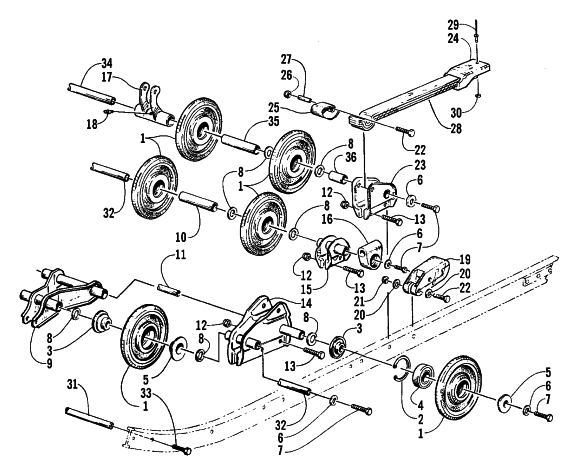 Parts Diagram for Arctic Cat 1998 BEARCAT WIDE TRACK SNOWMOBILE REAR SUSPENSION AXLE ASSEMBLY