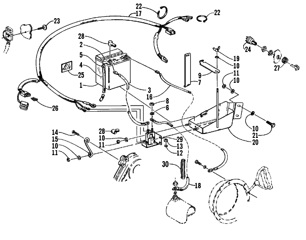 Parts Diagram for Arctic Cat 1999 Z 440 SNOWMOBILE BATTERY, SOLENOID, AND CABLES