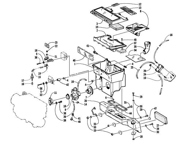Parts Diagram for Arctic Cat 1999 PANTHER 340 SNOWMOBILE CARBURETOR, FUEL PUMP, AND AIR SILENCER ASSEMBLY