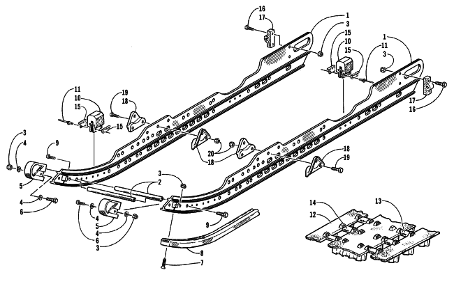 Parts Diagram for Arctic Cat 1999 POWDER SPECIAL 700 SNOWMOBILE SLIDE RAIL AND TRACK ASSEMBLY