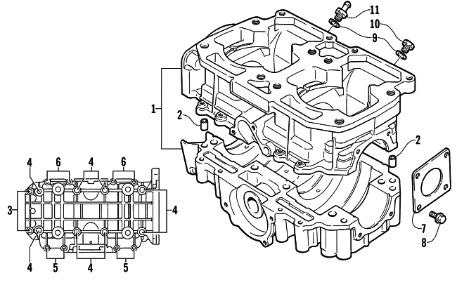 Parts Diagram for Arctic Cat 2000 POWDER SPECIAL 700 SNOWMOBILE CRANKCASE ASSEMBLY
