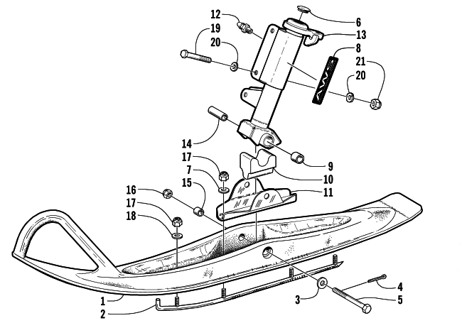 Parts Diagram for Arctic Cat 2000 BEARCAT 340 SNOWMOBILE SKI AND SPINDLE ASSEMBLY