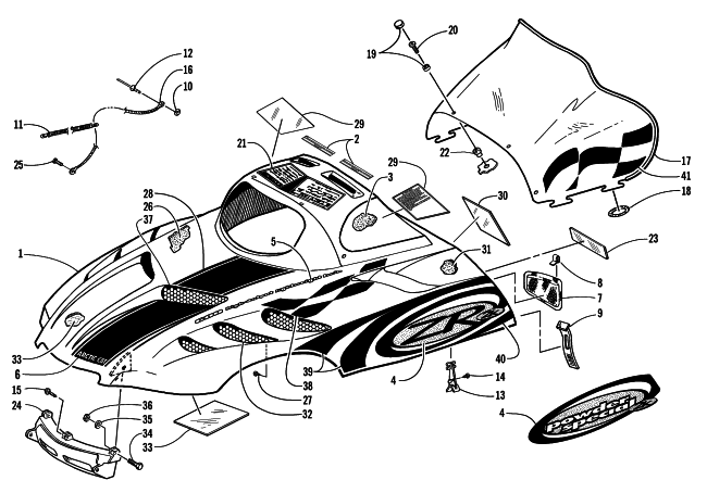Parts Diagram for Arctic Cat 2000 ZR 2K SNOWMOBILE HOOD AND WINDSHIELD ASSEMBLY