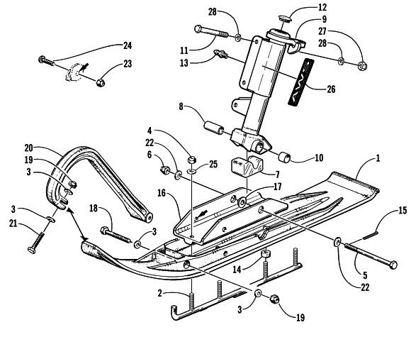 Parts Diagram for Arctic Cat 2000 BEARCAT WIDE TRACK () SNOWMOBILE SKI AND SPINDLE ASSEMBLY