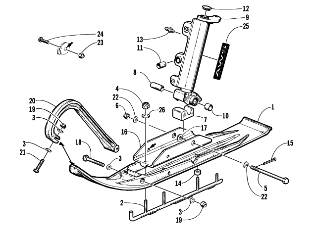 Parts Diagram for Arctic Cat 2000 ZR 700 - LE (REVERSE) SNOWMOBILE SKI AND SPINDLE ASSEMBLY