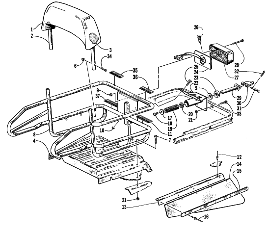Parts Diagram for Arctic Cat 2000 BEARCAT 440 II SNOWMOBILE RACK, BACKREST, TAILLIGHT, AND HITCH ASSEMBLIES