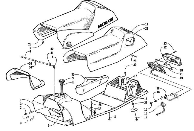 Parts Diagram for Arctic Cat 2000 POWDER SPECIAL 2K SNOWMOBILE GAS TANK, SEAT AND TAILLIGHT ASSEMBLY