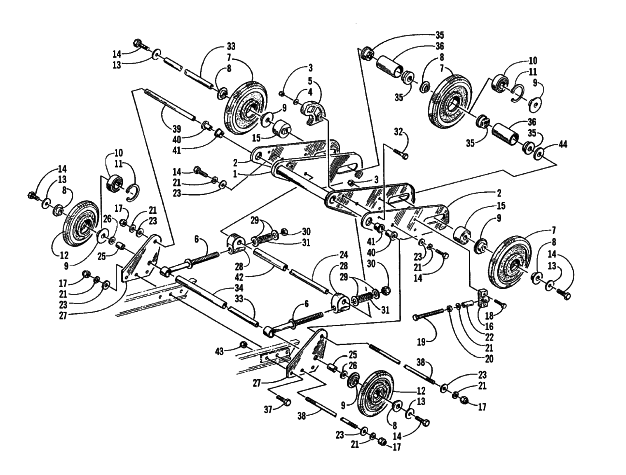 Parts Diagram for Arctic Cat 2000 BEARCAT WIDE TRACK SNOWMOBILE ARTICULATING SKID FRAME ASSEMBLY