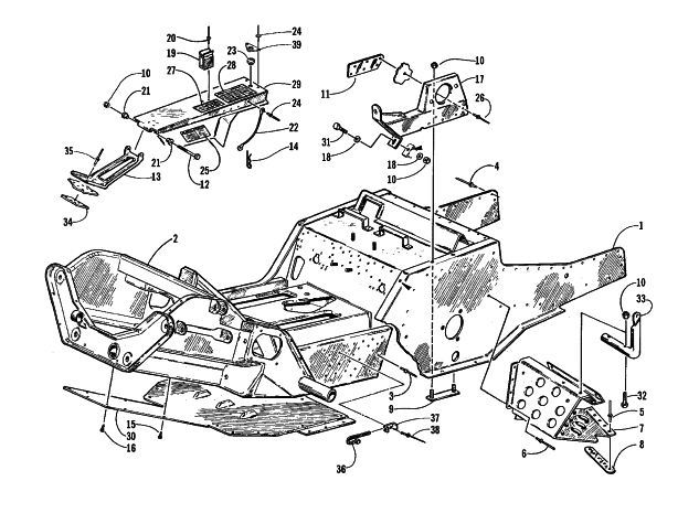 Parts Diagram for Arctic Cat 2000 BEARCAT WIDE TRACK () SNOWMOBILE FRONT FRAME, FOOTREST, AND GUARD ASSEMBLY