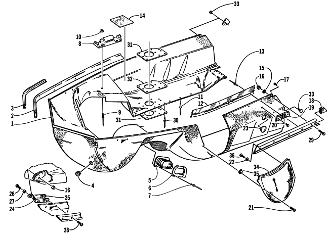 Parts Diagram for Arctic Cat 2001 BEARCAT WIDE TRACK () SNOWMOBILE BELLY PAN ASSEMBLY