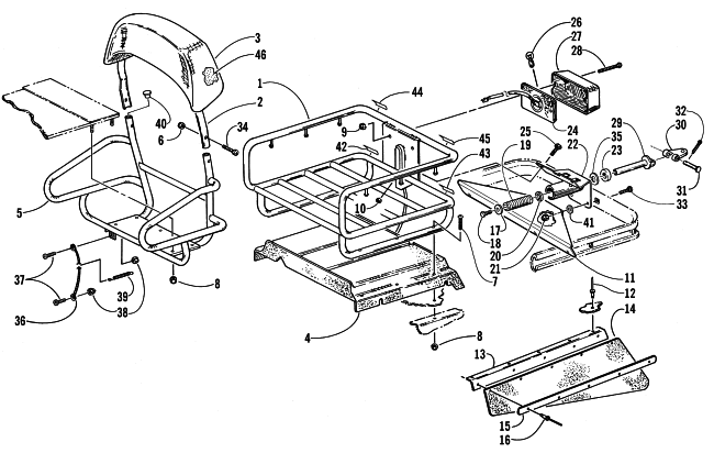 Parts Diagram for Arctic Cat 2000 BEARCAT WIDE TRACK SNOWMOBILE RACK, BACKREST, AND HITCH ASSEMBLIES