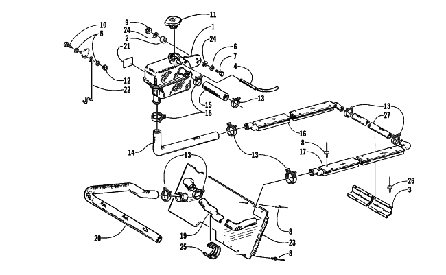 Parts Diagram for Arctic Cat 2000 BEARCAT WIDE TRACK () SNOWMOBILE COOLING ASSEMBLY