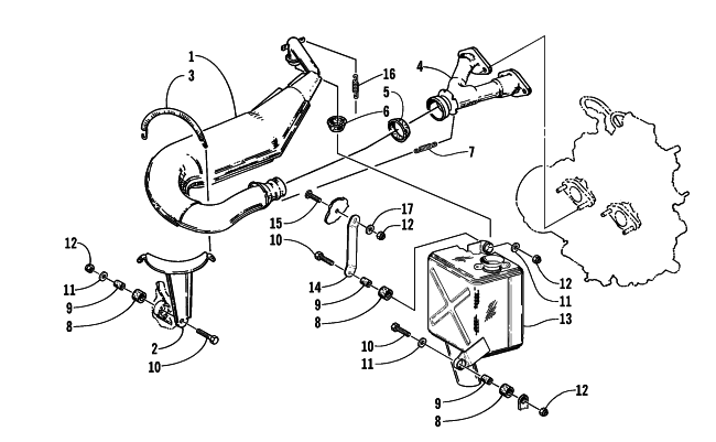 Parts Diagram for Arctic Cat 2000 BEARCAT WIDE TRACK SNOWMOBILE EXHAUST ASSEMBLY