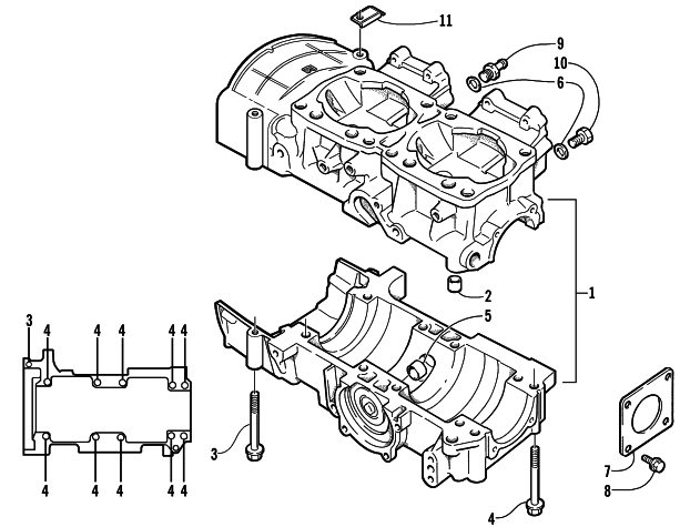Parts Diagram for Arctic Cat 2000 POWDER SPECIAL 600 SNOWMOBILE CRANKCASE ASSEMBLY
