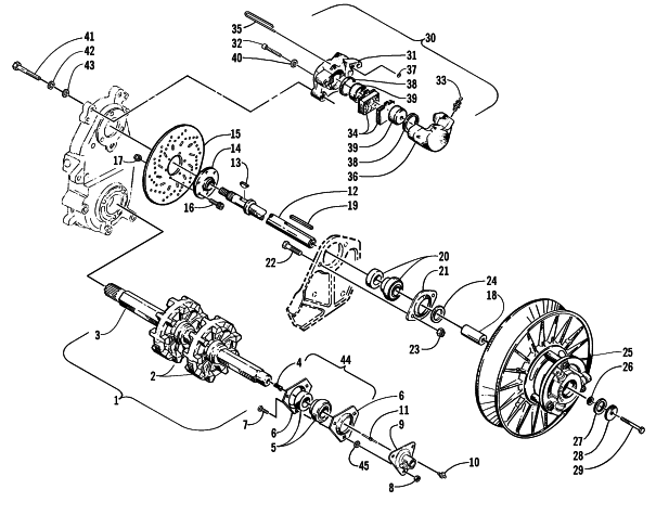 Parts Diagram for Arctic Cat 2000 PANTHER 550 SNOWMOBILE DRIVE TRAIN SHAFTS AND BRAKE ASSEMBLIES