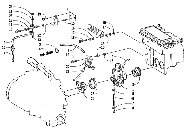 Parts Diagram for Arctic Cat 2000 ZL 440 SNOWMOBILE CARBURETOR AND FUEL PUMP ASSEMBLY