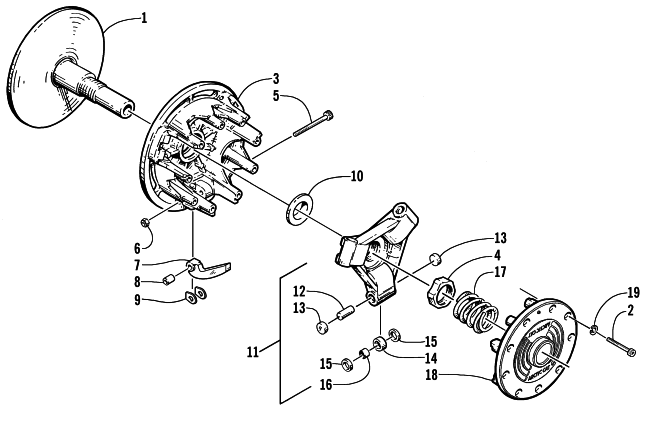 Parts Diagram for Arctic Cat 1999 BEARCAT 440 II - 156 IN. SNOWMOBILE DRIVE CLUTCH
