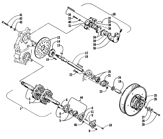 Parts Diagram for Arctic Cat 2000 ZL 500 (SOLAR FLARE) SNOWMOBILE DRIVE TRAIN SHAFTS AND BRAKE ASSEMBLIES
