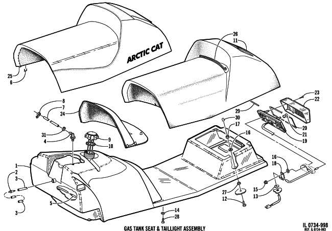 Parts Diagram for Arctic Cat 2000 ZL 500 () SNOWMOBILE GAS TANK, SEAT, AND TAILLIGHT ASSEMBLY