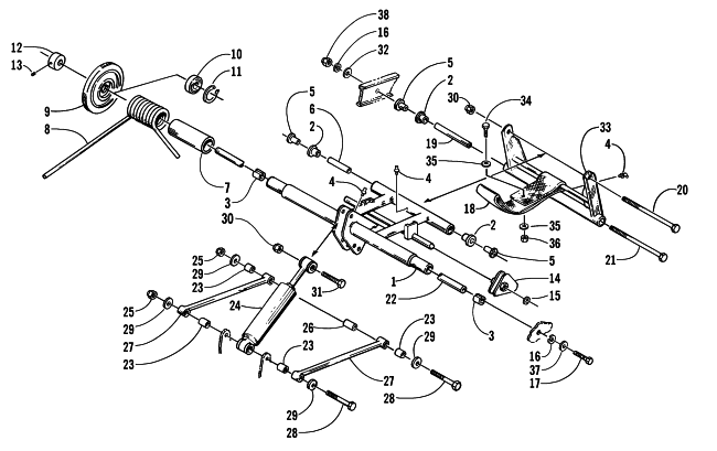 Parts Diagram for Arctic Cat 2000 BEARCAT 440 II SNOWMOBILE REAR SUSPENSION/REAR ARM ASSEMBLY