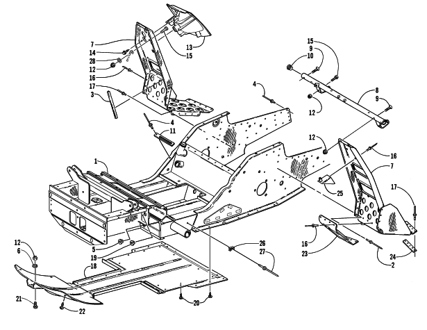 Parts Diagram for Arctic Cat 2000 ZL 550 ESR SNOWMOBILE FRONT FRAME AND FOOTREST ASSEMBLY