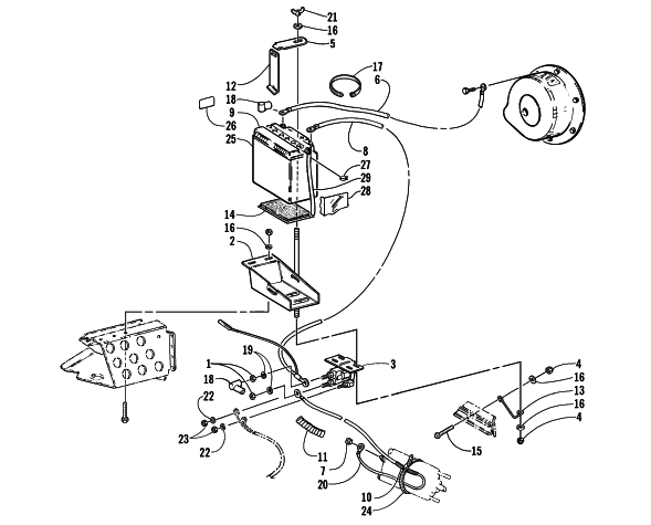 Parts Diagram for Arctic Cat 2000 BEARCAT WIDE TRACK SNOWMOBILE ELECTRIC START - BATTERY ASSEMBLY